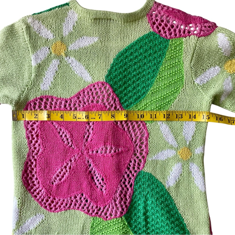 LILLY PULITZER Cardigan Sweater Button Up Long Sleeve Green Pink Floral Women S - Picture 7 of 10